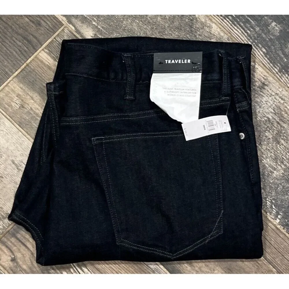 New $129 Banana Republic Traveler Jeans Men Slim Fit Dark Blue Denim 38x34 Tall‎